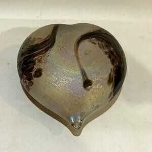 Glass Act Studio Hand Crafted Taiwan Heart Shaped Glass Paperweight Iridescent
